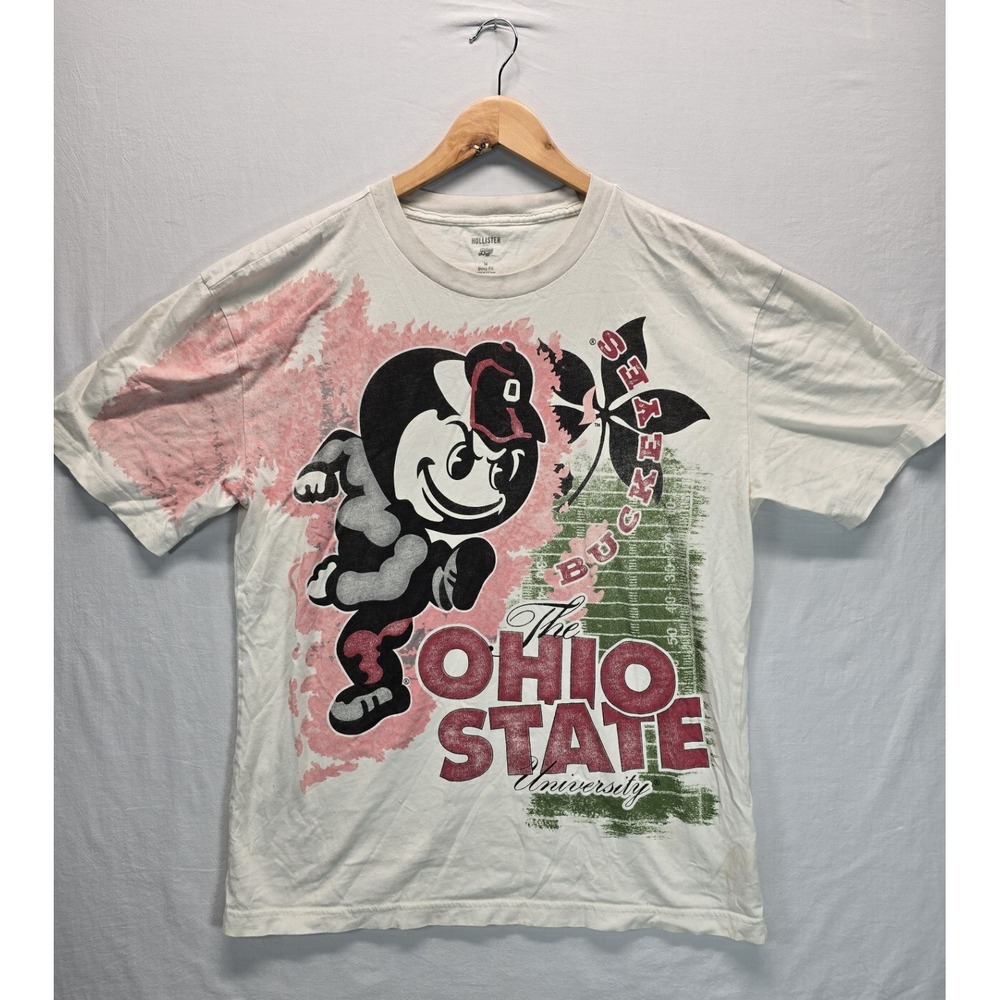 Hollister Ohio State Buckeyes T Shirt Mens Medium Boxy Fit OSU Brutus Graphic
